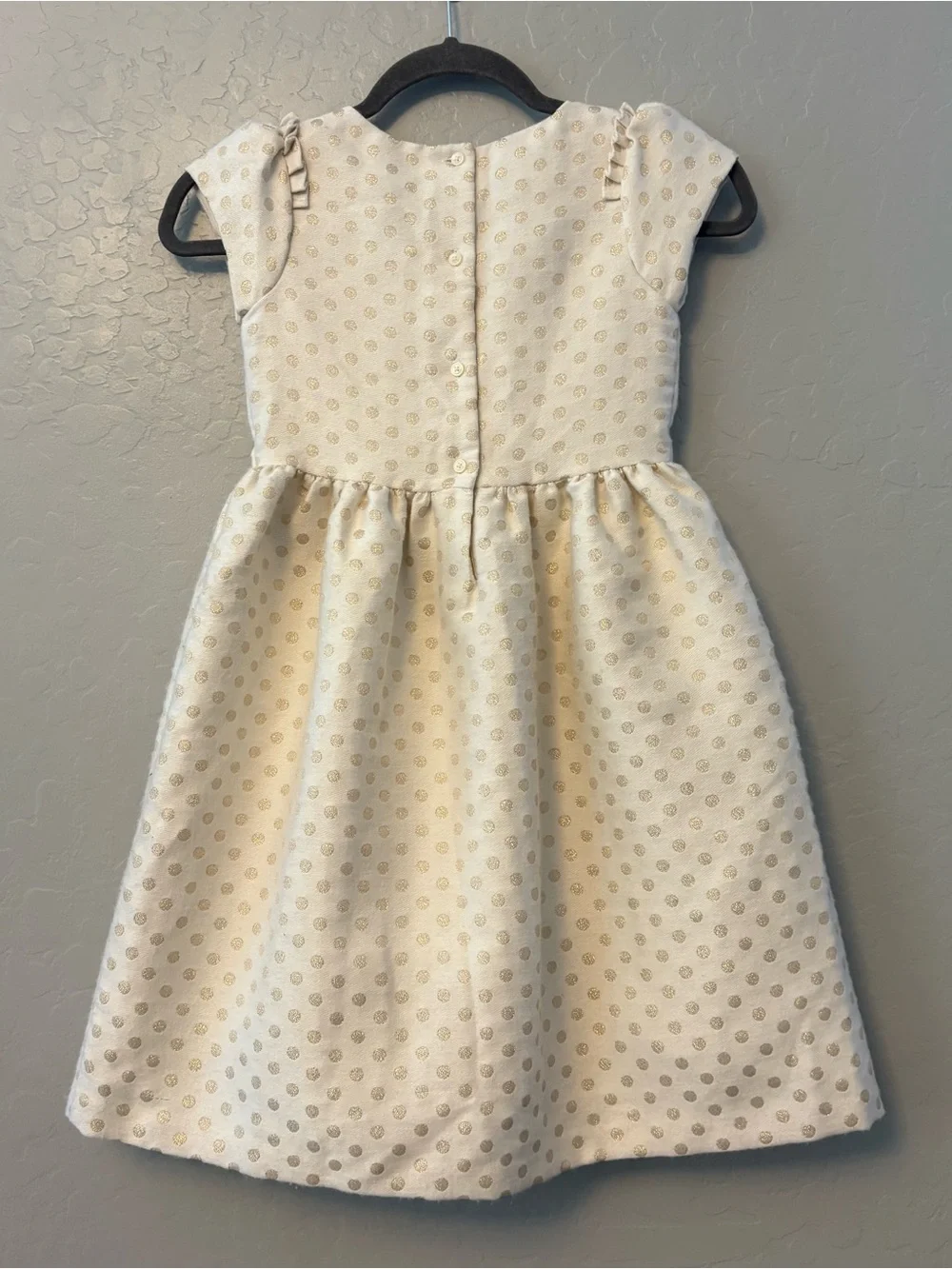 Janie and Jack ivory and gold shimmer polka dot ruffled holiday dress size 8